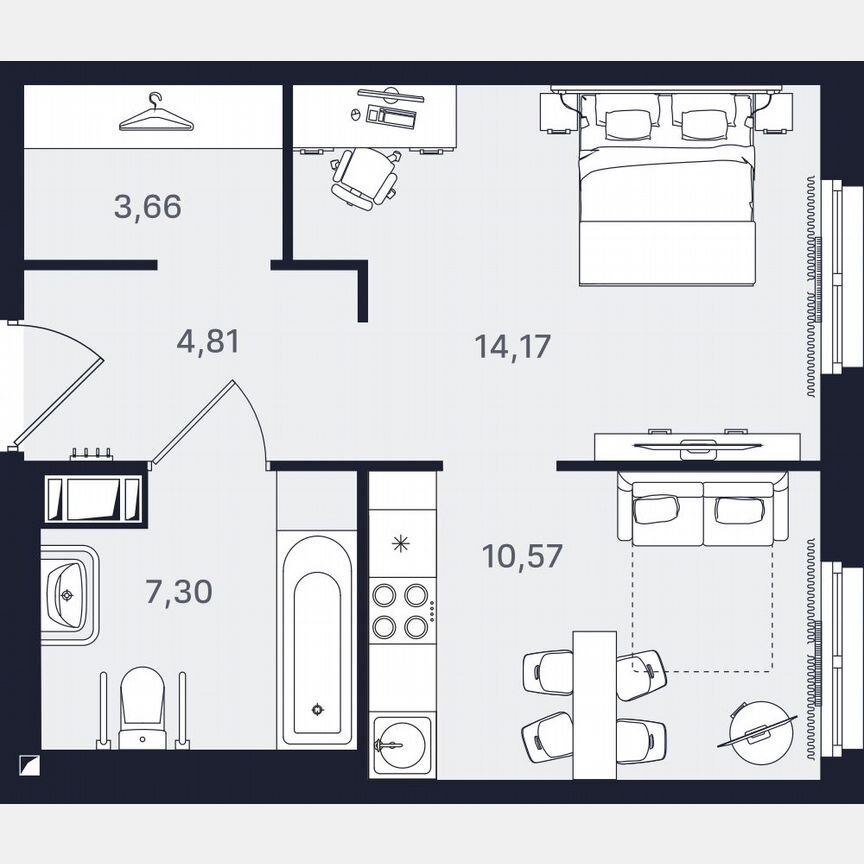 1-к. апартаменты, 40,5 м², 14/24 эт.