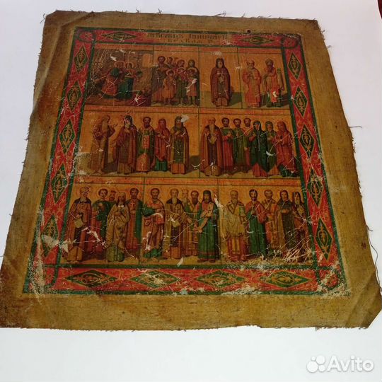 Редкие антикварные иконы, холст,темпера,минея,19в