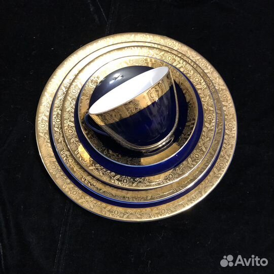 Чайная пара с тарелками кобальт лфз