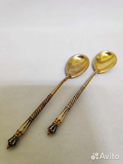 Кофейные ложки, серебро 84 пробы, эмаль