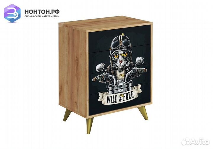 Комод Фьюжн biker cat / дуб крафт золотой