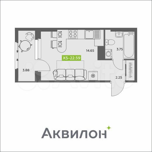 Квартира-студия, 22,6 м², 2/16 эт.