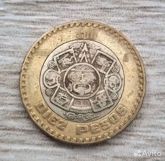 Монета Мексика 10 песо Календарь Майя