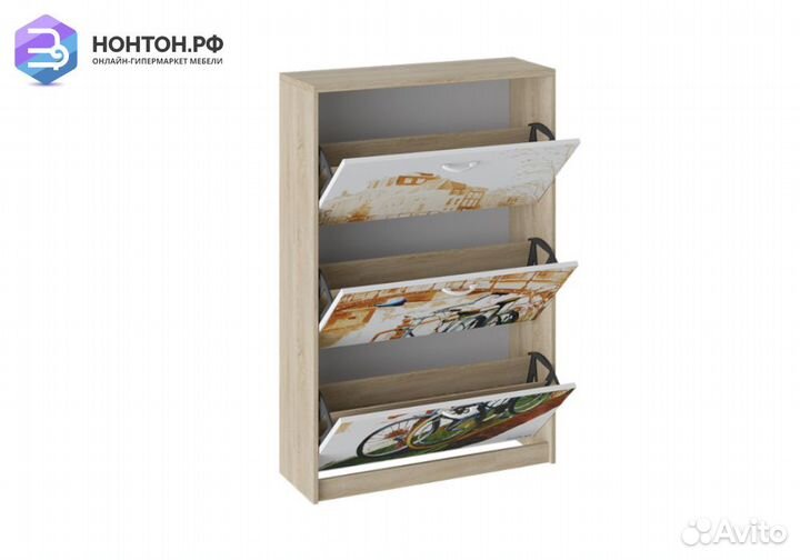 Тумба для обуви тип 1 дуб сонома / белый с рисунко