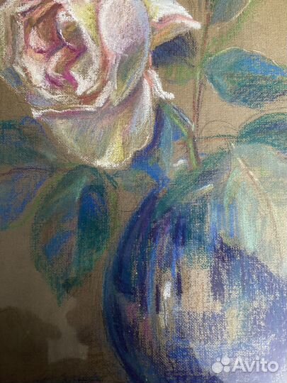 Картина пастель с рамой. Цветы