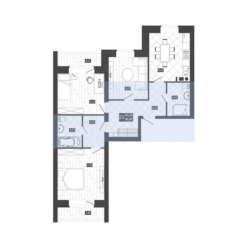 3-к. квартира, 92,6 м², 3/3 эт.