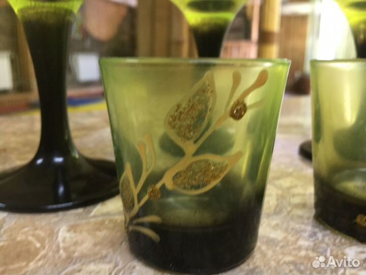 Фужеры цветное стекло с росписью золотом