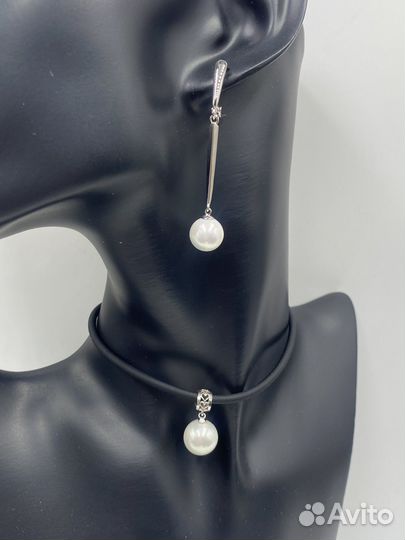 Удлинённые серьги с жемчугом-майорка