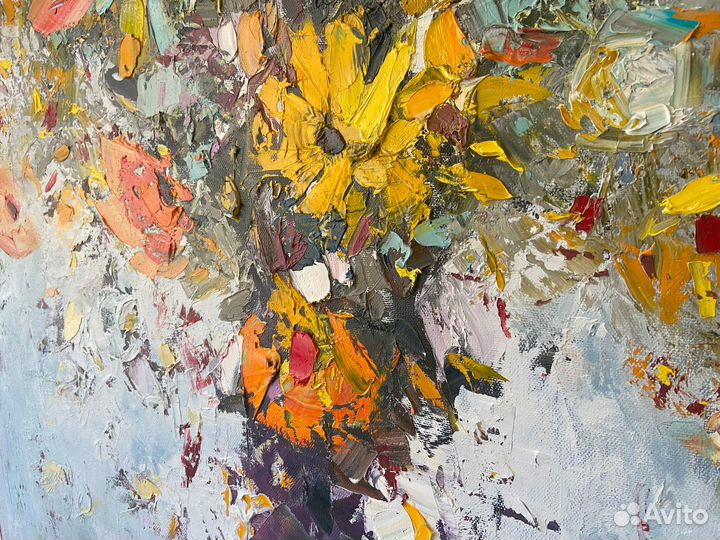 Большая картина маслом на холсте цветы