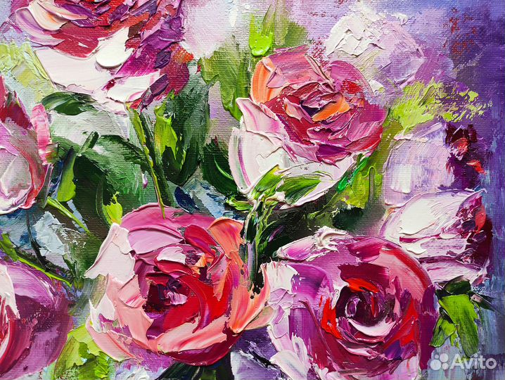 Картина маслом на холсте цветы розы 33/33 см