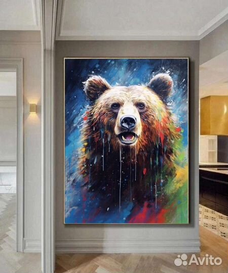 Яркая картина маслом медведь