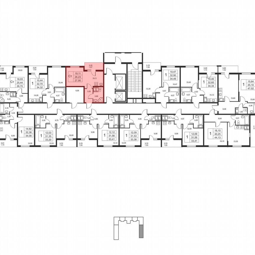 Квартира-студия, 27,9 м², 16/19 эт.