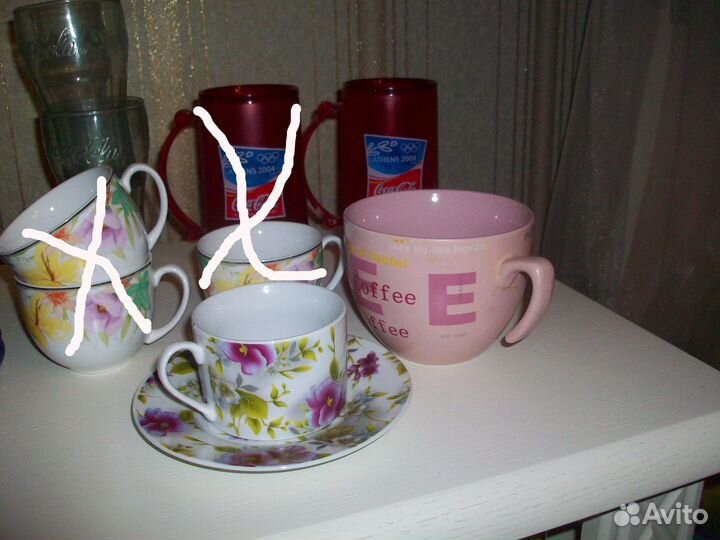 Стаканы Кока-Кола Кружки, чайные пары, чашки от