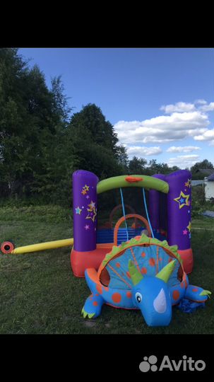 Надувной батут с горкой Happy Hop Динозаврик