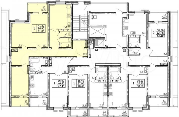 3-к. квартира, 91,1 м², 12/16 эт.