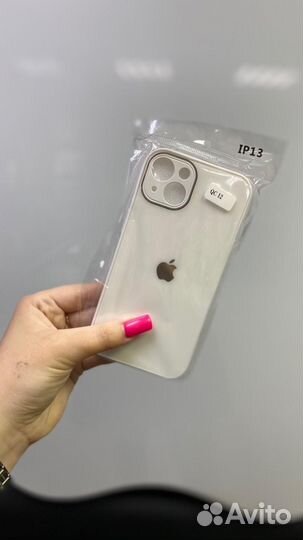 Чехол на iPhone 13 стеклянный белый
