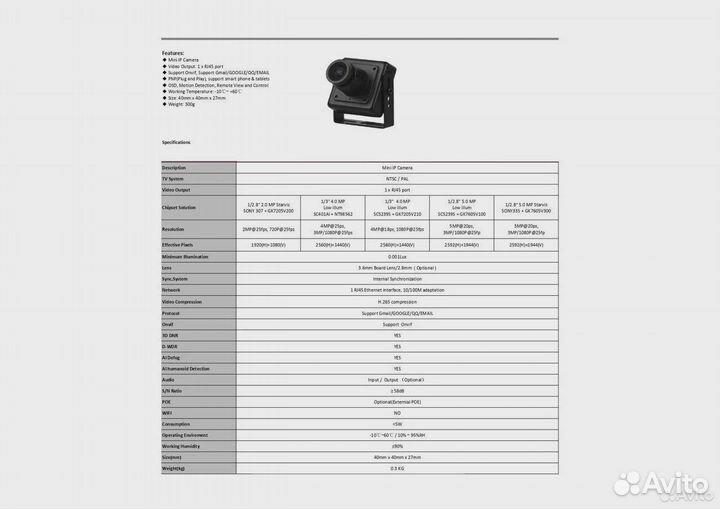 Миниатюрная IP видеокамера PoE