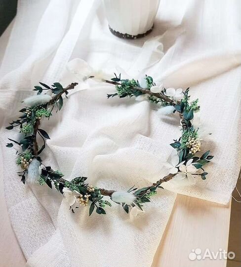 Комплект букет и венок на голову из сухоцветов