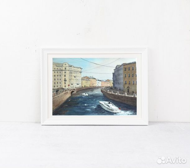 Картина акварель Санкт-Петербург. Городской пейзаж