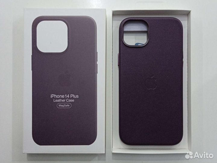 Кожаный чехол на iPhone 14 Plus пурпурный