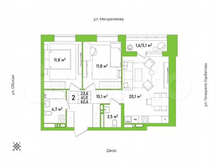 3-к. квартира, 62,6 м², 10/15 эт.