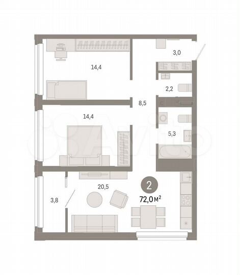 2-к. квартира, 72 м², 7/9 эт.