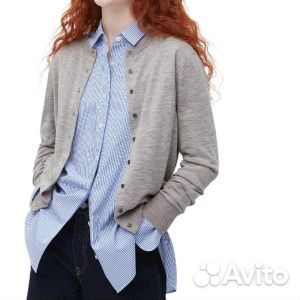 Кардиган Uniqlo Extra Fine Merino Crew Neck, серый