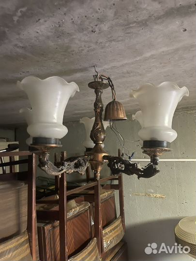 Бронза люстра СССР. Тяжелая. 5 рожковая