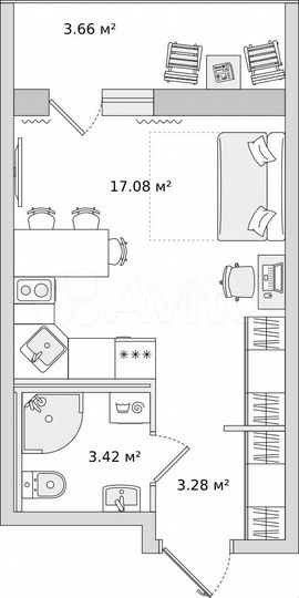 Квартира-студия, 28,6 м², 20/22 эт.
