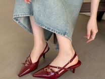 Туфли бордовые лодочки в стиле miu miu с ремешками