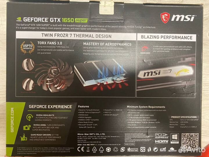 Видеокарта MSI GTX 1650 Super 4gb