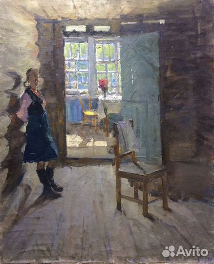Картина. Интерьер. Девушка в доме. Толкунов Н.П