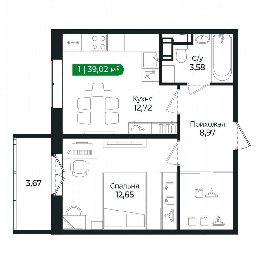 1-к. квартира, 39 м², 7/8 эт.