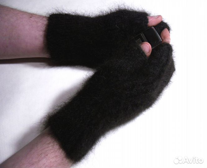 Митенки мужские из собачьей шерсти Магия чёрного