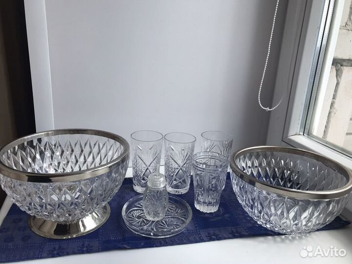 Ваза-салатник с мельхиоровым ободком и др