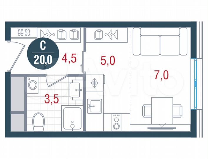 Квартира-студия, 20 м², 21/26 эт.