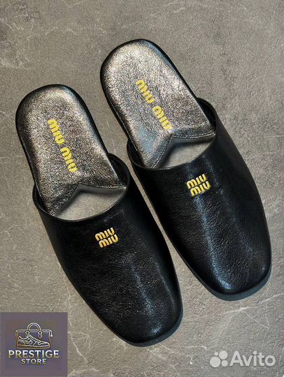 Тапочки Miu Miu кожаные черные, 36 р