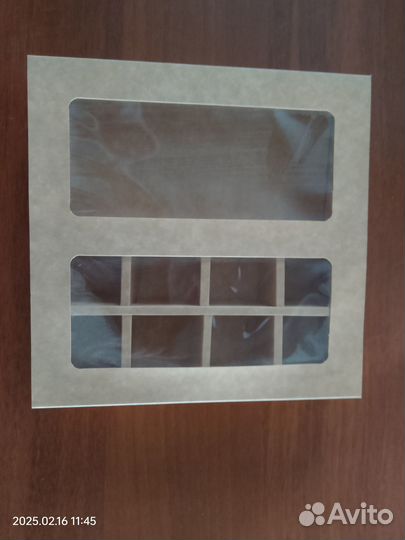 Коробка для 8 конфет + шоколад, с окном, крафт, 17