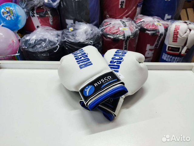 Боксёрские перчатки RuscoSport бело-синие