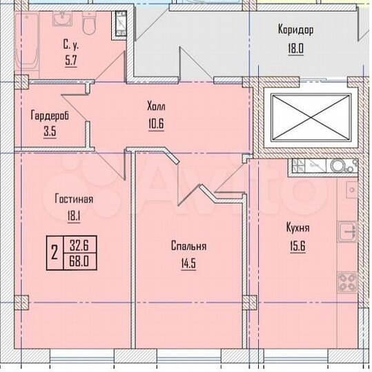 2-к. квартира, 68 м², 10/11 эт.