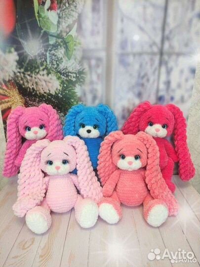 Мягкая игрушка вязаный заяц, кошка