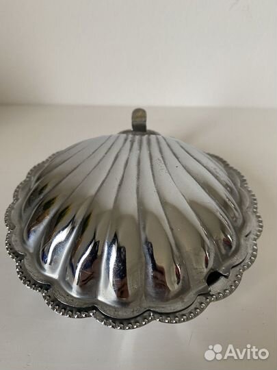 Икорница ракушка, металл/стекло