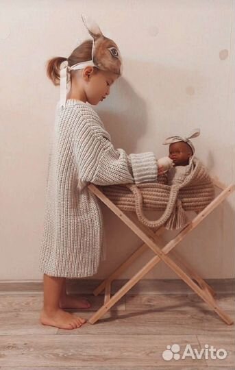 Люлька для куклы из джута, колыбелька для куклы