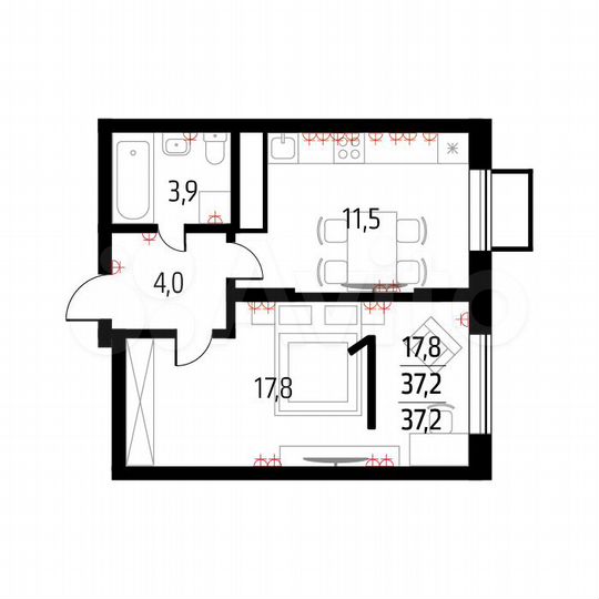 1-к. квартира, 37,2 м², 15/15 эт.