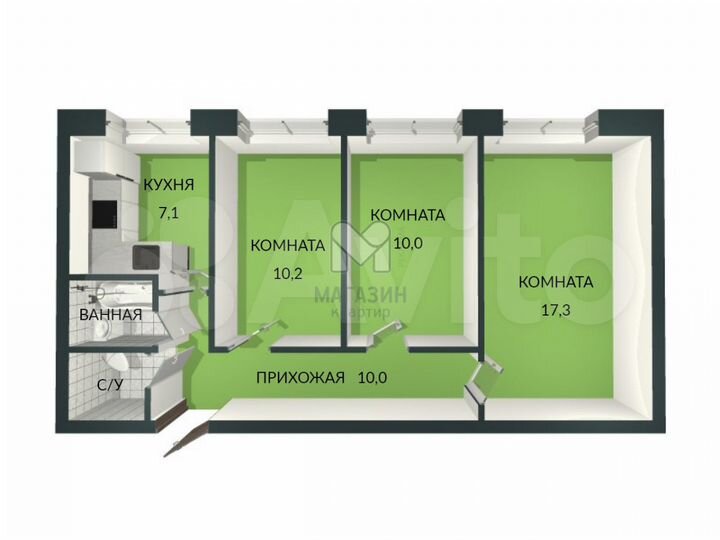 3-к. квартира, 58,5 м², 1/9 эт.