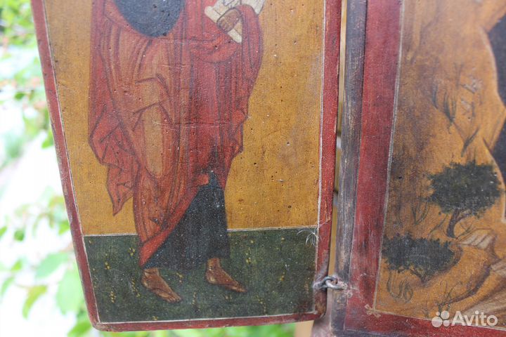 Старинная Икона Триптих Складень Илья Пророк Север