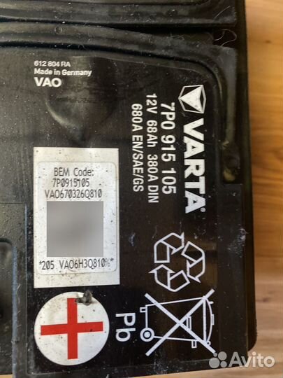 Аккумулятор varta 68A WV AGM 7P0 915 105