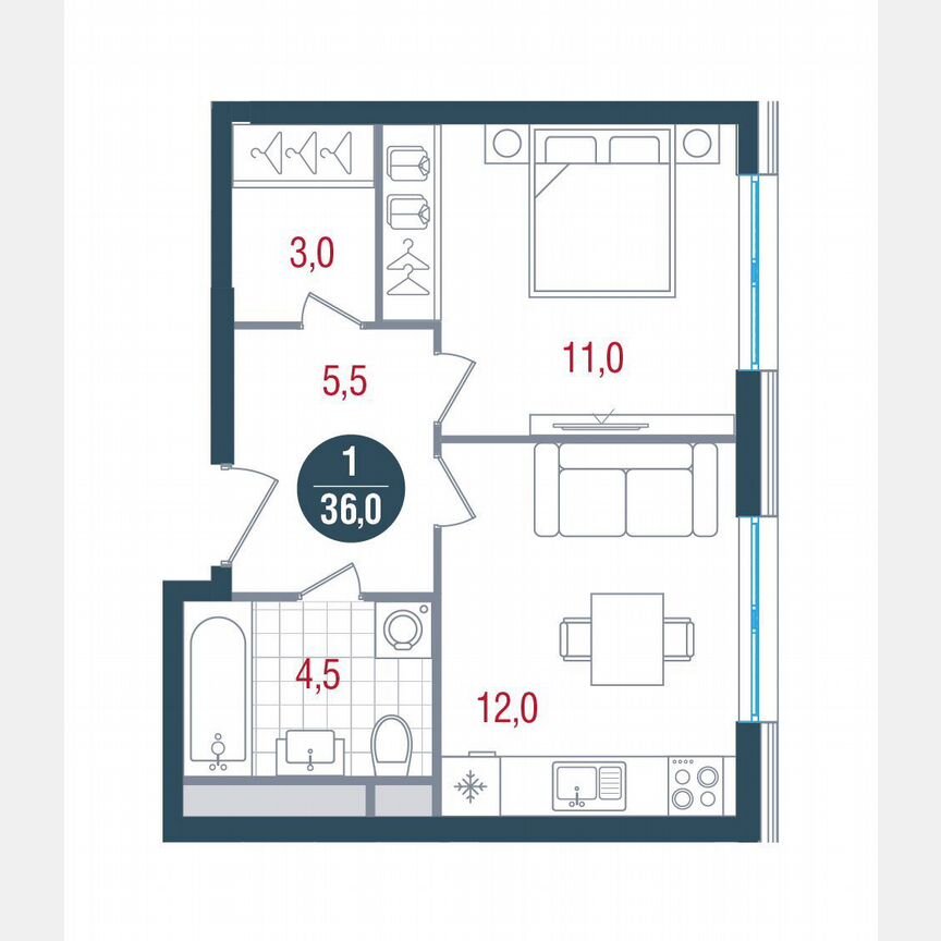 1-к. квартира, 36 м², 7/32 эт.
