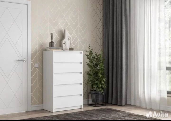 Комод 5 ящиков белый 70 см