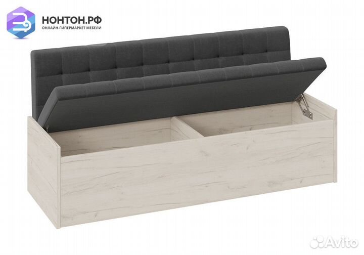 Скамья Форест дуб крафт белый / велюр серый